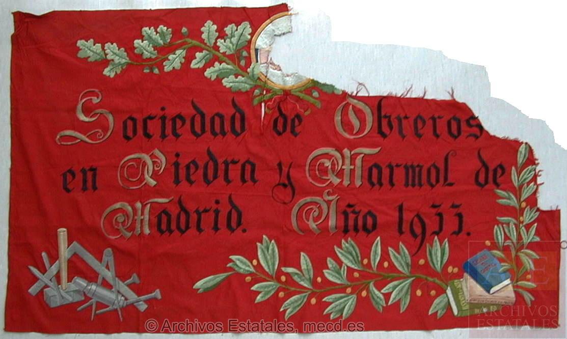 Bandera de la Sociedad de Obreros en Piedra y Mármol de Madrid que se conserva en el Centro Documental de la Memoria Histórica